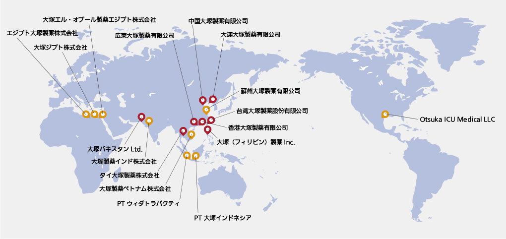 大塚グループ展開地域と輸液事業の地図