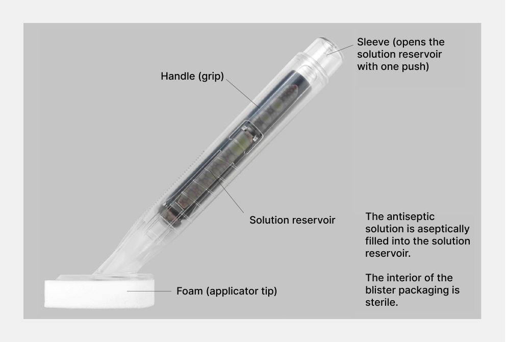 Japan’s first applicator-type disinfectant that integrates the antiseptic and the applicator.