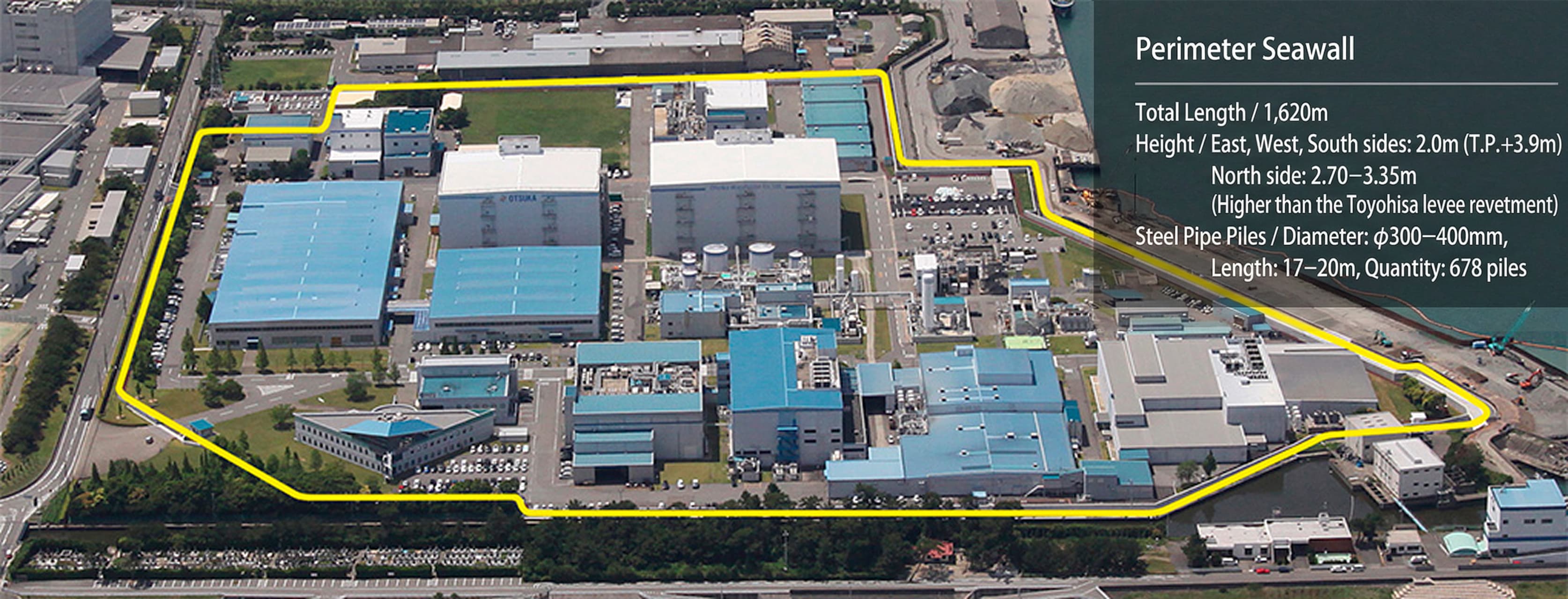 Installation of a circumferential seawall at the Matsushige Factory