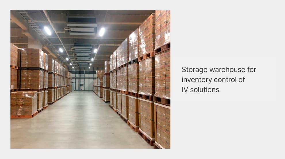 Storage warehouse for inventory control of IV solutions