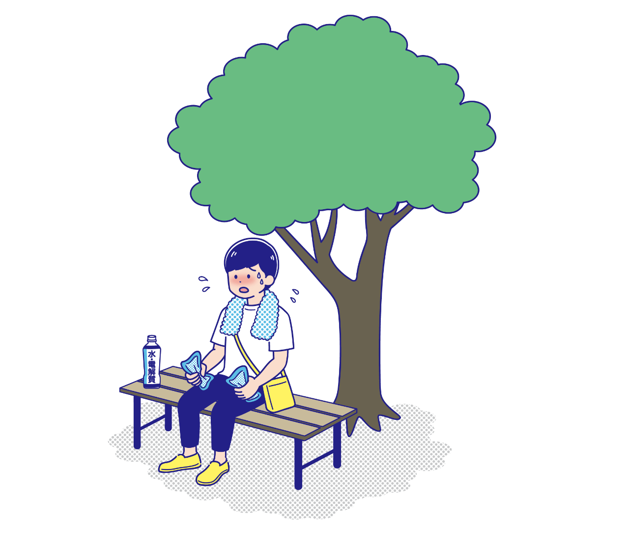 涼しい場所(日かげ)へ移動し、衣服をゆるめて安静にする